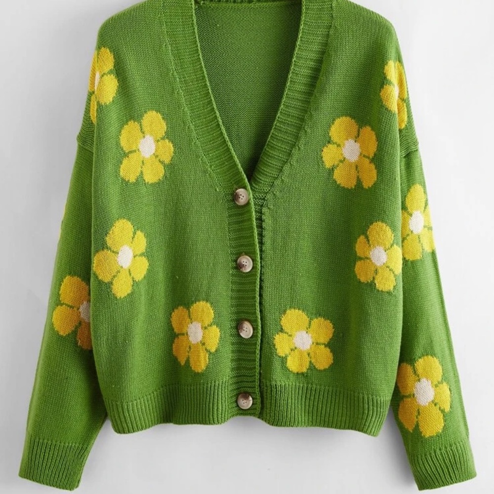 Daisy print 90s chunky button front cardigan